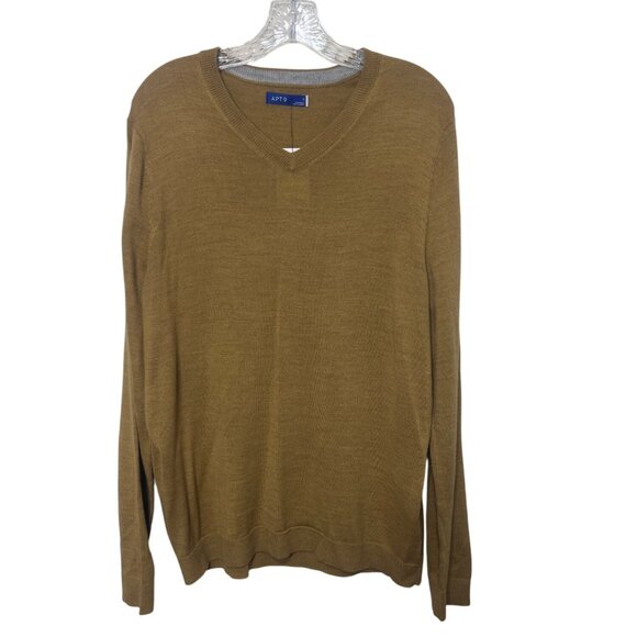 Apt 9 Merino Wool Blend VNeck Sweater Mens Large Camel New Warm Winter - Picture 1 of 9